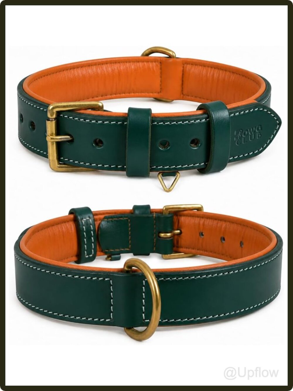 Genuine Leather Dog Collar Large Soft Nappa Padded Heavy Duty Brass Buckle